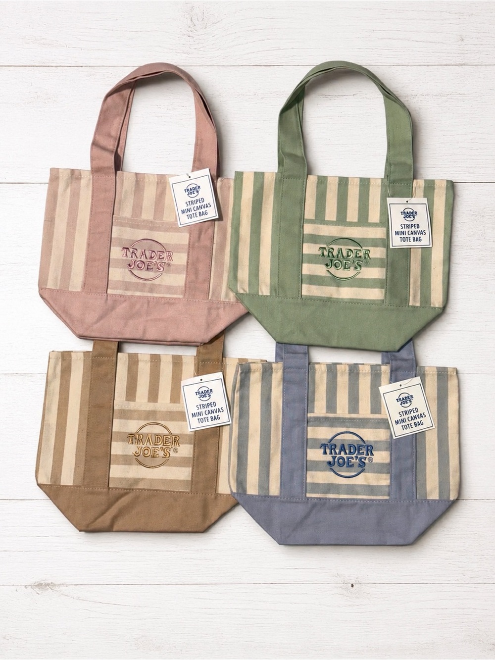 New Trader Joe’s Summer Striped Mini Canvas Tote Bags All 4 Colors
